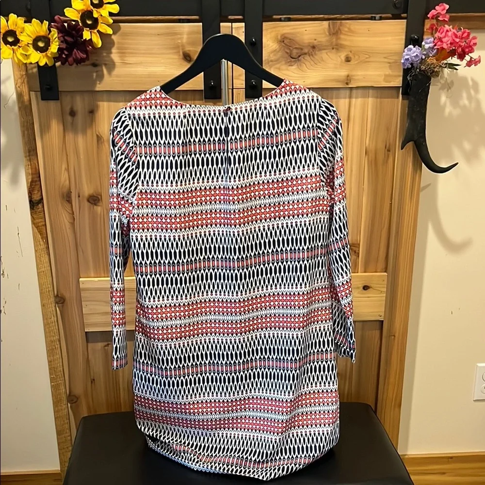J. Crew Multicolor (Navy, Coral, and White) Geometric Midi Dress